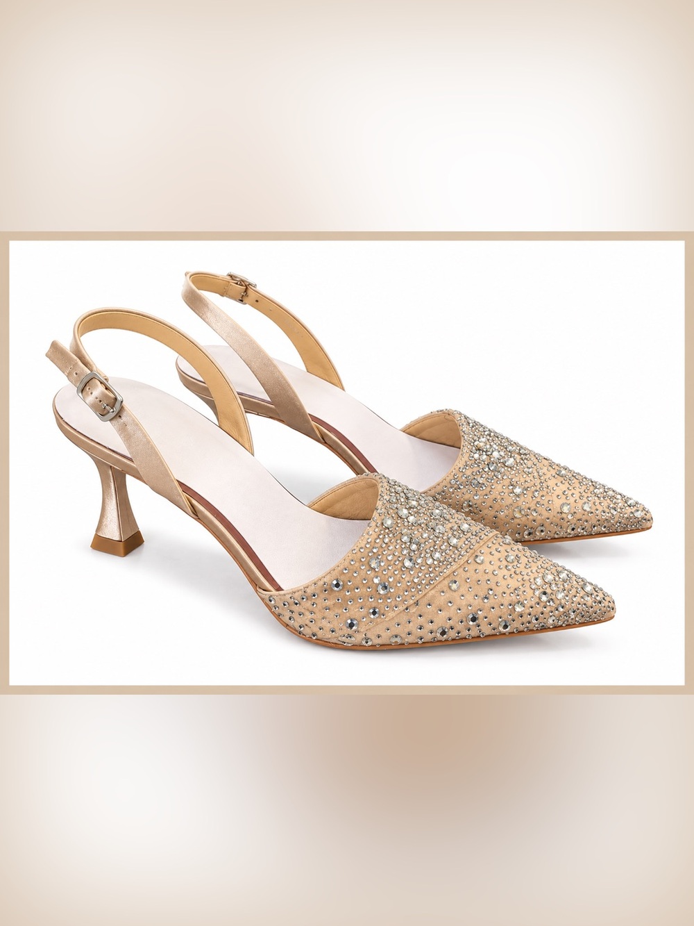 NIB Badgley Mischka Nude Champagne Crystal-Embellished Slingback Heels